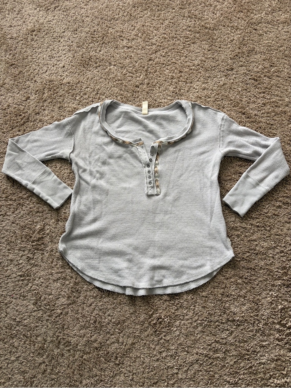 Altar'd State Light Gray Waffle Knit Henley Long-Sleeve Top